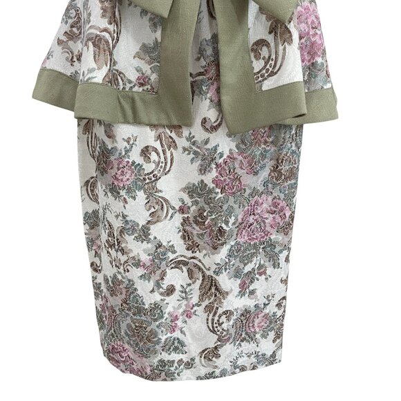 Vintage SL Fashions Floral Brocade Dress Set Puff Sleeve Peplum Bow Size 7/8 USA - Picture 13 of 14